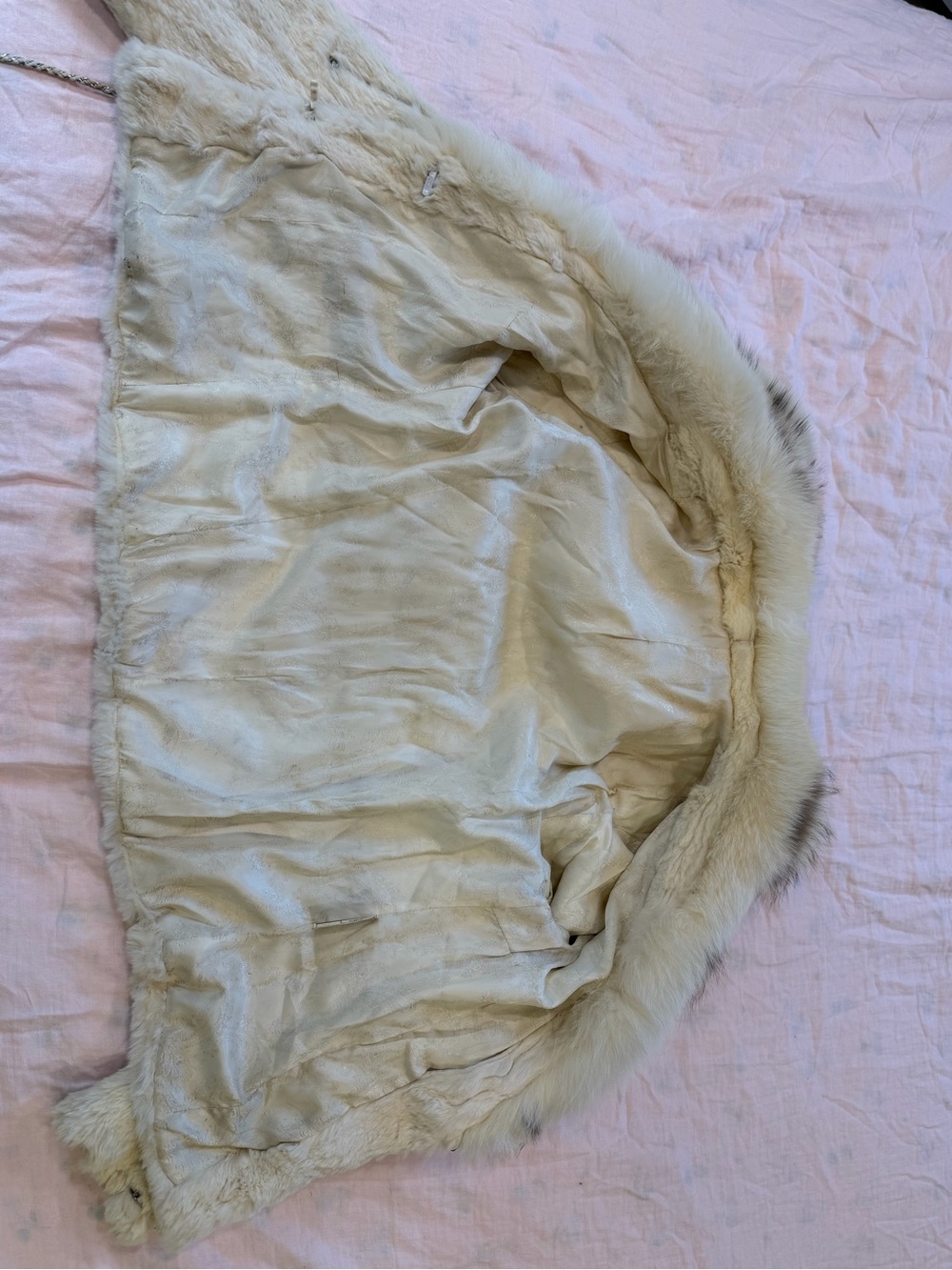 Vintage White Rabbit Fur Jacket Fox Fur Collar Y2K XS S - Picture 6 of 12